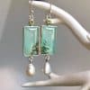 Vintage Geometric Long Turquoise Moonstone Drop Earrings