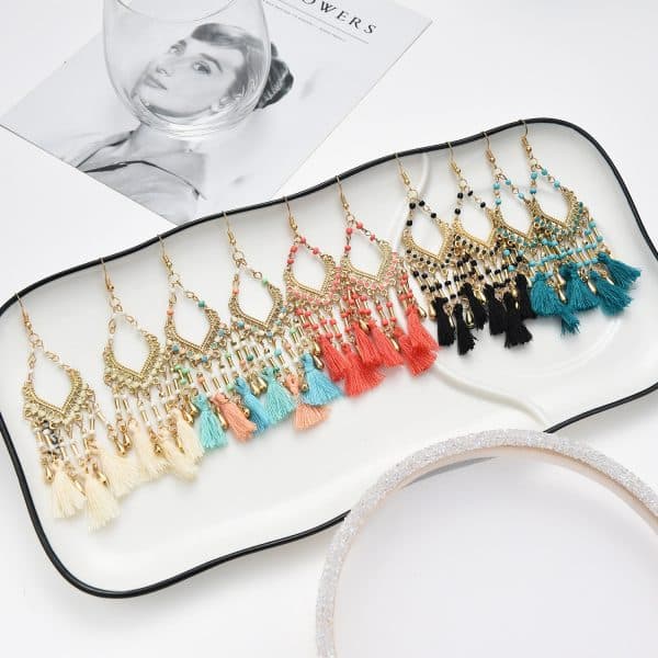Bohemian Hollow Drop Oil Bead Long Earrings