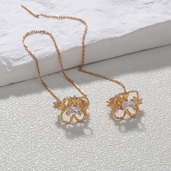 Cross Border Jewelry Wholesale Niche Design Earrings Female Fashion European And American Butterfly Copper Micro Set Zircon Long Tassel Ear Line