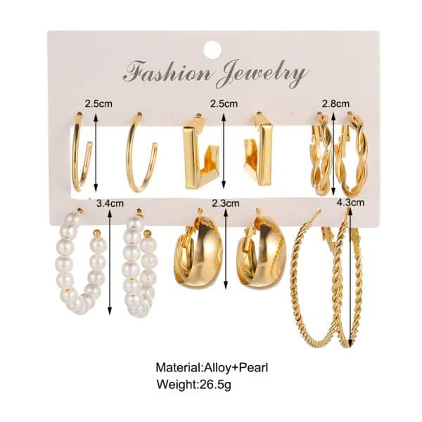 6 Pairs Simple C- Type Metal Twist Earrings Set