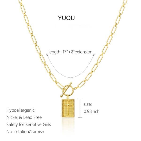 Clip Necklace Stainless Steel Cross Square Pendant Necklace
