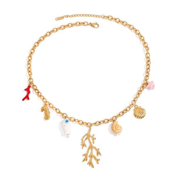 18K Gold Stainless Steel Oil Dripping Pepper Starfish Fish Conch Seahorse Pendant