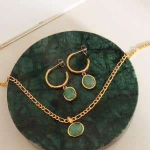 French Natural Green Aventurine Pendant Earrings