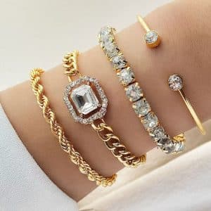 Artistic Retro Versatile Metal Chain Square Diamond 4-piece Set