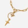 Classic Style 18K Gold Stainless Steel Necklace With White Diamond Eight-pointed Stars