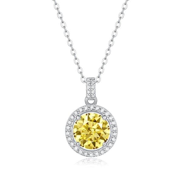 S925 Silver Luxury Round Cake Pendant Yellow Simulation Moissanite Necklace