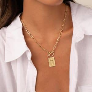 Clip Necklace Stainless Steel Cross Square Pendant Necklace