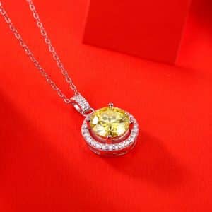 S925 Silver Luxury Round Cake Pendant Yellow Simulation Moissanite Necklace