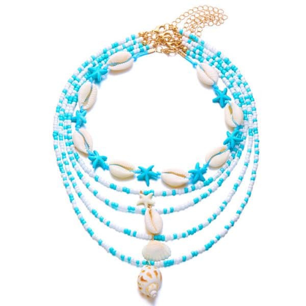 New Multi-layer Women's Fashion All-match Summer Starfish Shell Conch Bead Necklace 5-piece Set