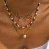 Stainless Steel Freshwater Pearl Tiger Eye Stone Pendant Bead Necklace