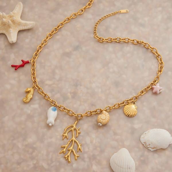18K Gold Stainless Steel Oil Dripping Pepper Starfish Fish Conch Seahorse Pendant