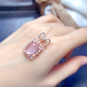 Natural  Crystal Rose Quartz Pendant 925 Silver