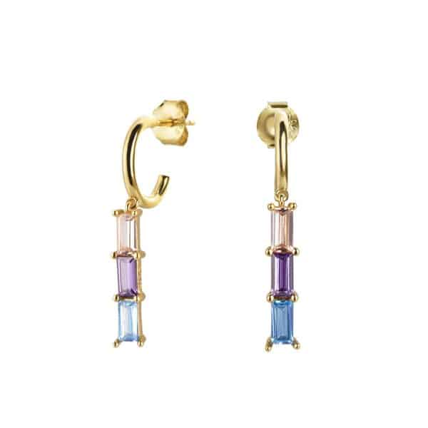 Sterling Silver Handbag Square Stone Stitching Rainbow Rectangular Stone Earrings