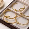 Stainless Steel 18K Gold Plating Knotted C- Shaped Open Double-layer Bracelet