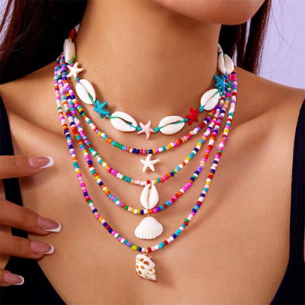 New Multi-layer Women's Fashion All-match Summer Starfish Shell Conch Bead Necklace 5-piece Set