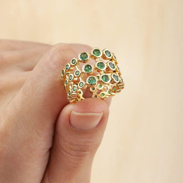 Copper Plating 18K Real Gold Three-layer Exaggerated Green Full Zircon Wide Version