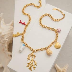18K Gold Stainless Steel Oil Dripping Pepper Starfish Fish Conch Seahorse Pendant