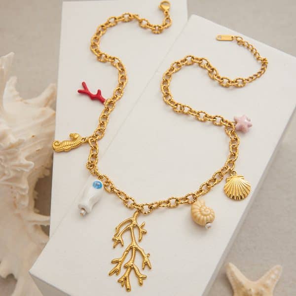 18K Gold Stainless Steel Oil Dripping Pepper Starfish Fish Conch Seahorse Pendant