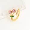 Affordable Luxury Fashion Copper-plated Gold Zircon Leaf Geometric Open Ring For Women