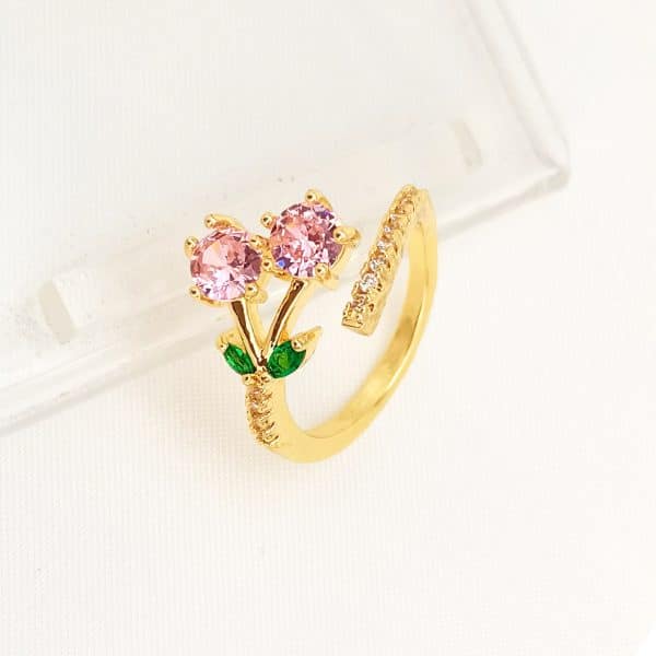 Affordable Luxury Fashion Copper-plated Gold Zircon Leaf Geometric Open Ring For Women