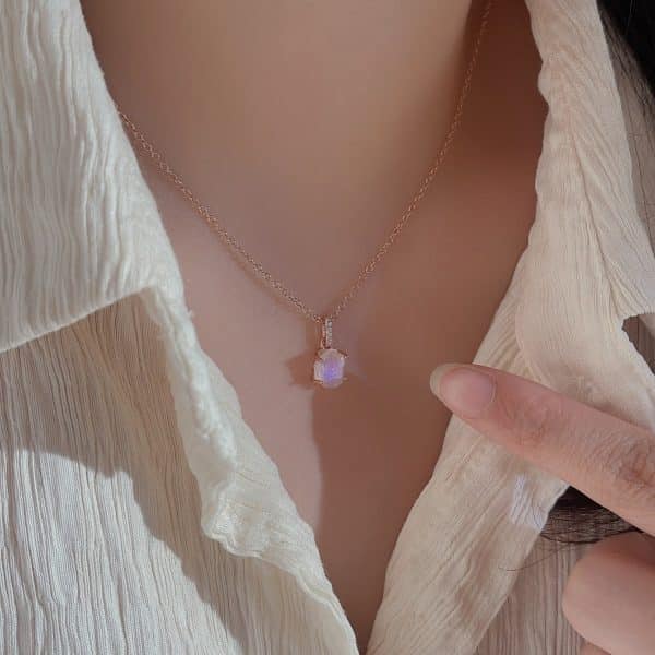 S925 Sterling Silver Moonstone Pendant Necklace Women's Niche Design Fashion All-matching Jewelry