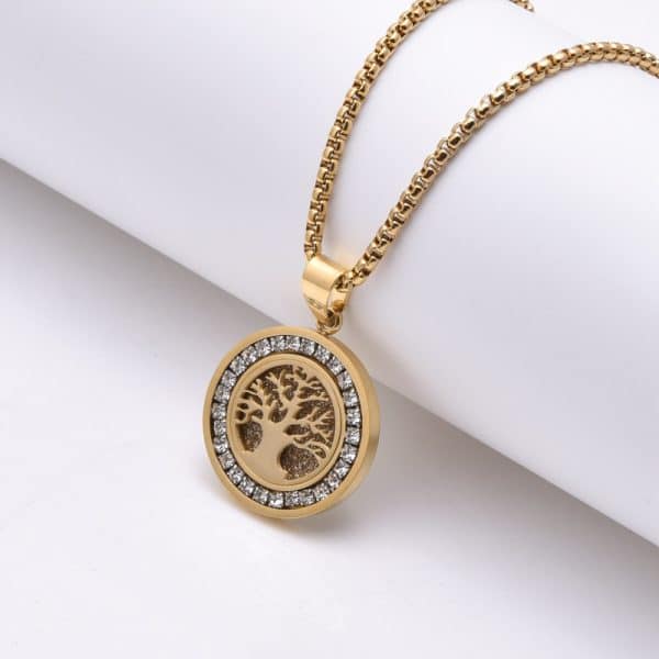 Tree Of Life Hollow Zircon Pendant European And American Style Personalized Titanium Steel Necklace For Men