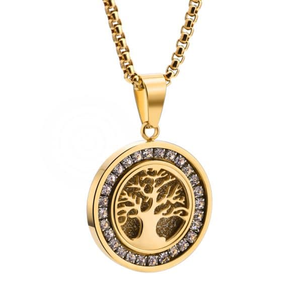 Tree Of Life Hollow Zircon Pendant European And American Style Personalized Titanium Steel Necklace For Men