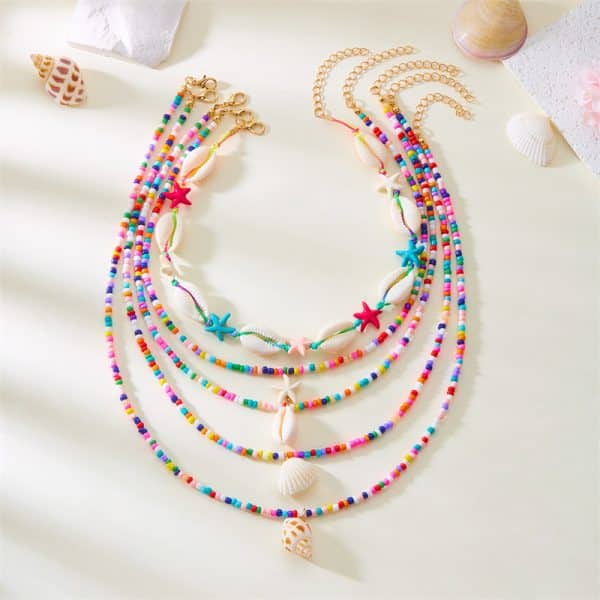 New Multi-layer Women's Fashion All-match Summer Starfish Shell Conch Bead Necklace 5-piece Set