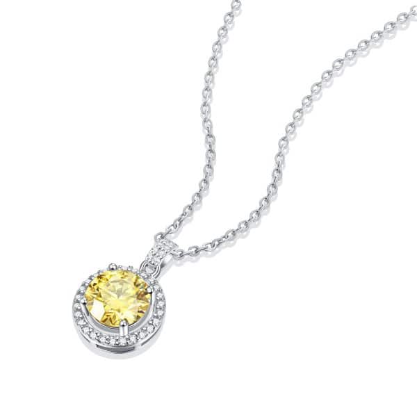 S925 Silver Luxury Round Cake Pendant Yellow Simulation Moissanite Necklace