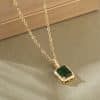 Copper Inlaid Green Zircon Square High-grade Retro Necklace