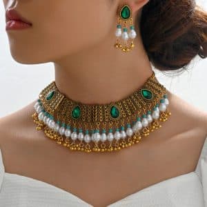 Drop Beads Two-piece Necklace Earrings Combination Suit