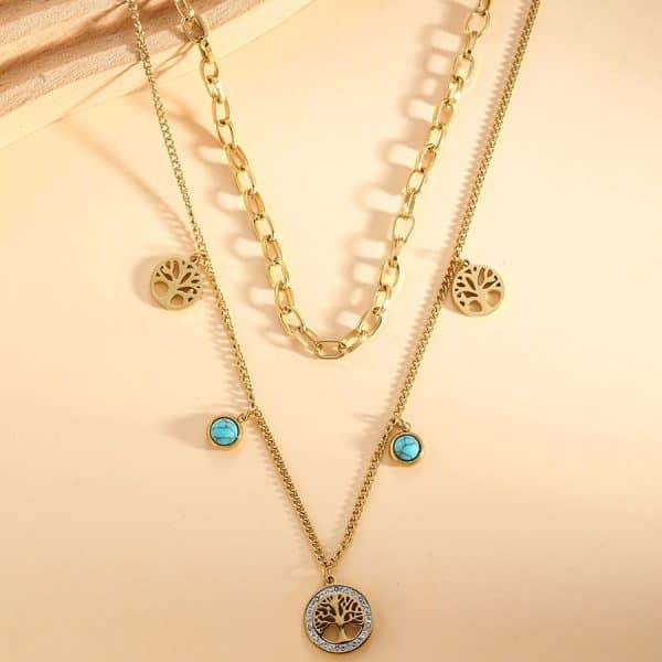 Turquoise Elegant Multi-layer Chain Fashion Stainless Steel Necklace