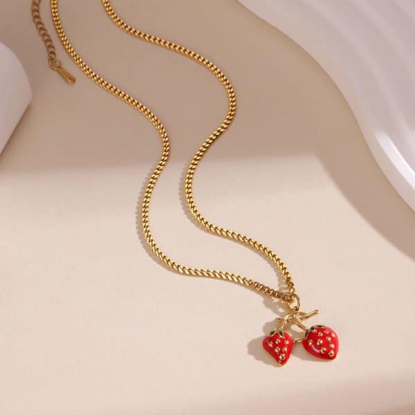 Summer Strawberry Fruit Necklace For Women