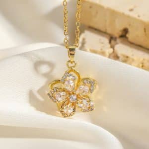 Female Minimalist Retro Rotatable Flower Titanium Steel Necklace