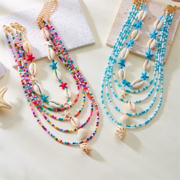 New Multi-layer Women's Fashion All-match Summer Starfish Shell Conch Bead Necklace 5-piece Set