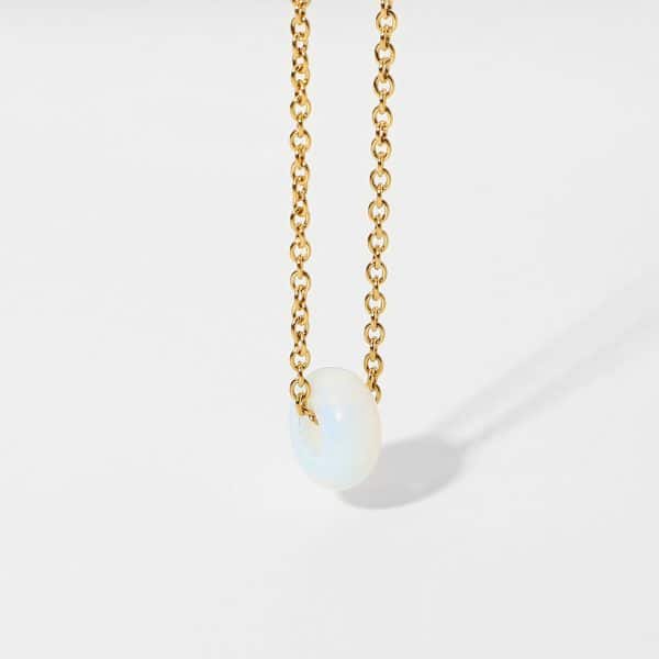 Waterproof 18K Gold Plated Stainless Steel Gift Jewelry Natural Stone Round Pendant Necklace