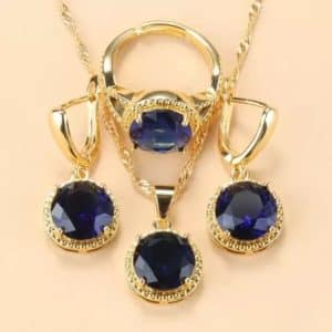 New Earrings Ring Necklace Three-piece Jewelry Set Round Zircon