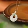 Sterling Silver Gold Plated Hetian Jade Safety Buckle Pendant