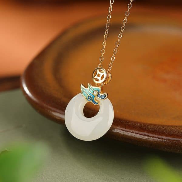 Sterling Silver Gold Plated Hetian Jade Safety Buckle Pendant
