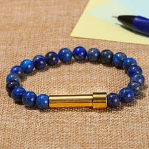 Natural Stone Titanium Steel Gold Round Tube Bracelet