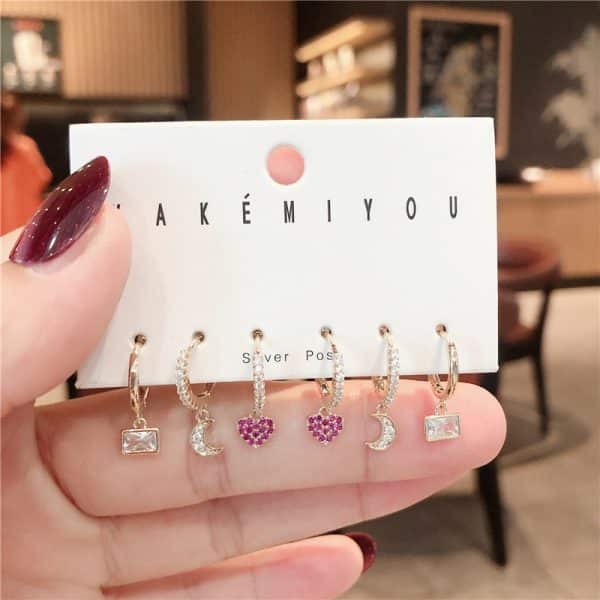 6-piece Set Of Cute Colorful Zirconium Small Love Crystal Multi-purpose