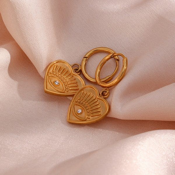 Women's Stainless Steel Heart Devil's Eye Drop Earrings