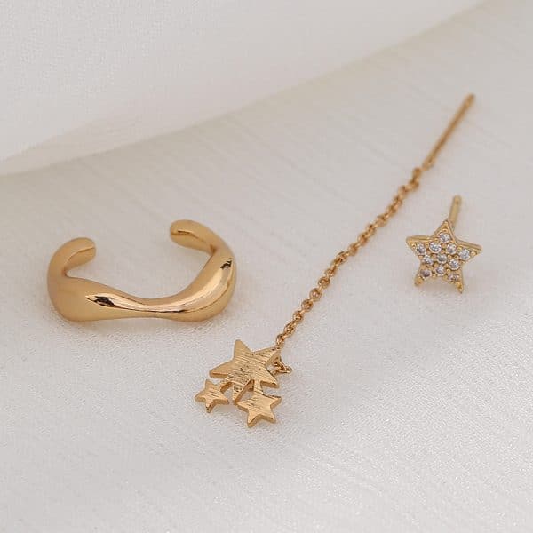 Five-pointed Star Set Ear Clip Stud Copper Micro-zircon Earrings