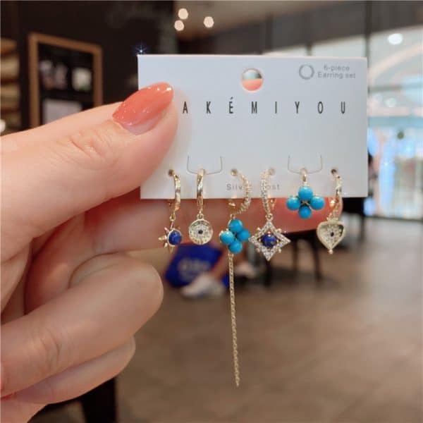 Girly Earrings Micro-Set Turquoise Petite Stars