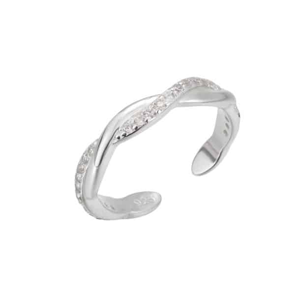 Fashion And Fully-jewelled Wave Cross Women's Open Toe Ring