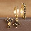 Square Stud Earrings Fashion Zircon Three-piece Set