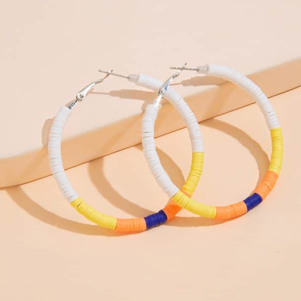 Bohemian  Color Circle Pottery Clay Earrings Handmade Soft Pottery Earrings Cross-border Hot Sale Earrings