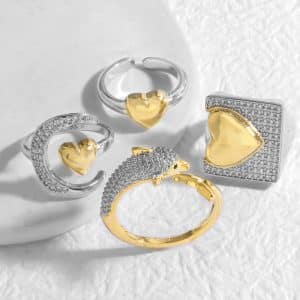 Two-tone Copper Plating 18K Gold Heart-shaped Open Ring