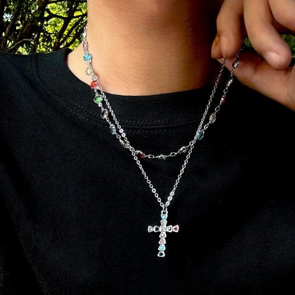 Crystal Cross Necklace Men's Retro High Sense