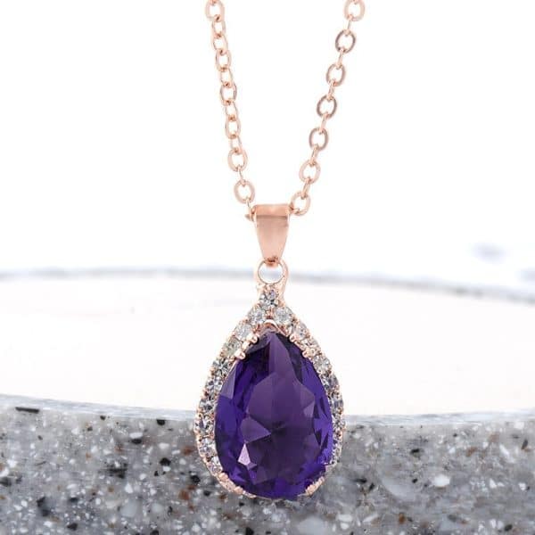 Water Drop Rose Gold Rhinestone Elegant Pink Color Necklace